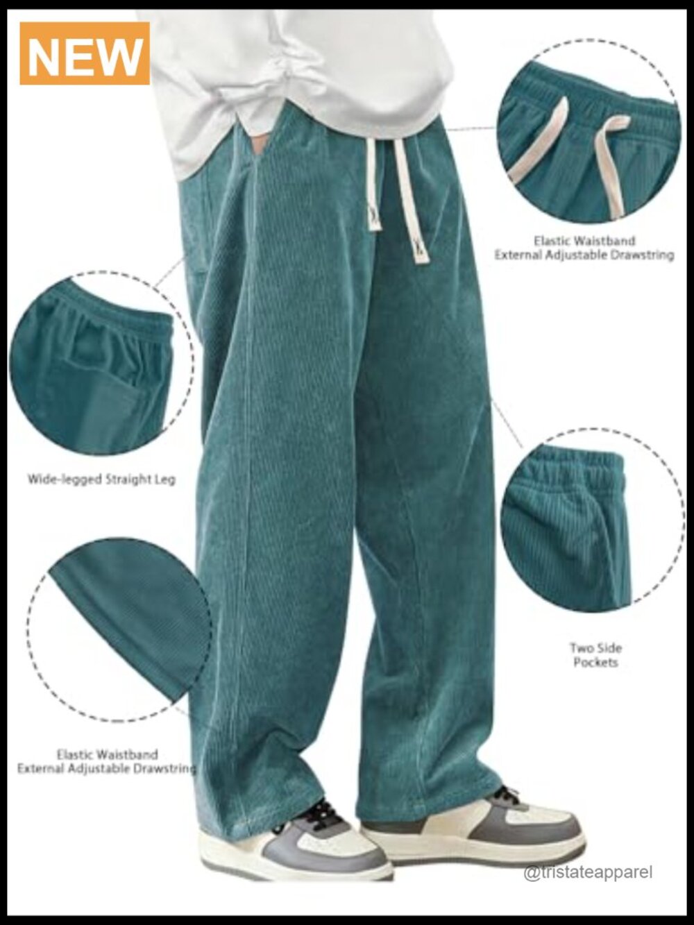 Mens Corduroy Casual Pants Loose Fit Wide Leg Straight Sweatpants Elastic Waist - Picture 4 of 5